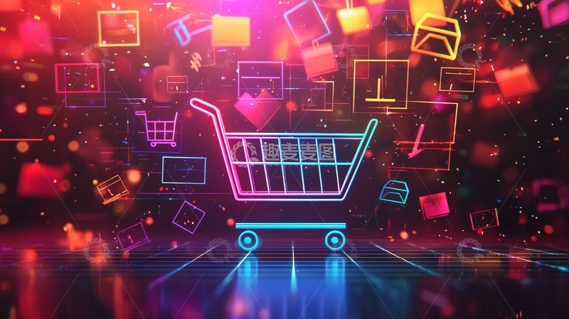 高清大图下载【趣麦麦图】炫彩购物车电商背景图