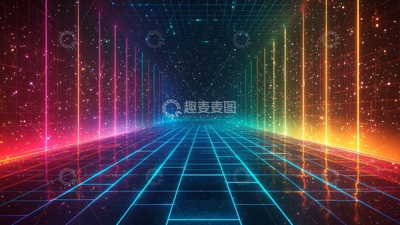 高清大图下载【趣麦麦图】炫彩霓虹灯赛博朋克通道