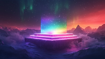 极光下的彩色能量方块