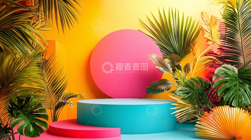高清大图下载【趣麦麦图】热带植物背景展示台