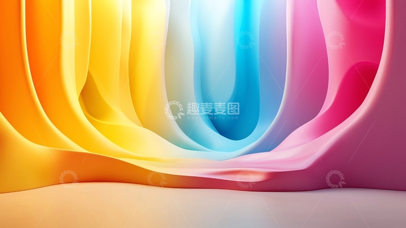 高清大图下载【趣麦麦图】流动的彩虹色丝绸布料