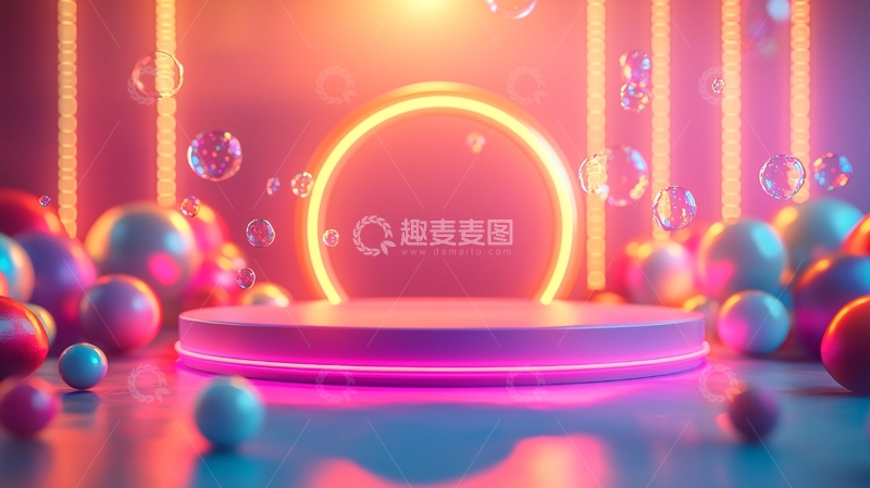 高清大图下载【趣麦麦图】霓虹灯泡泡圆形展示台