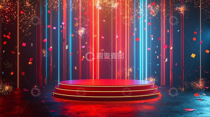 高清大图下载【趣麦麦图】红蓝霓虹灯舞台