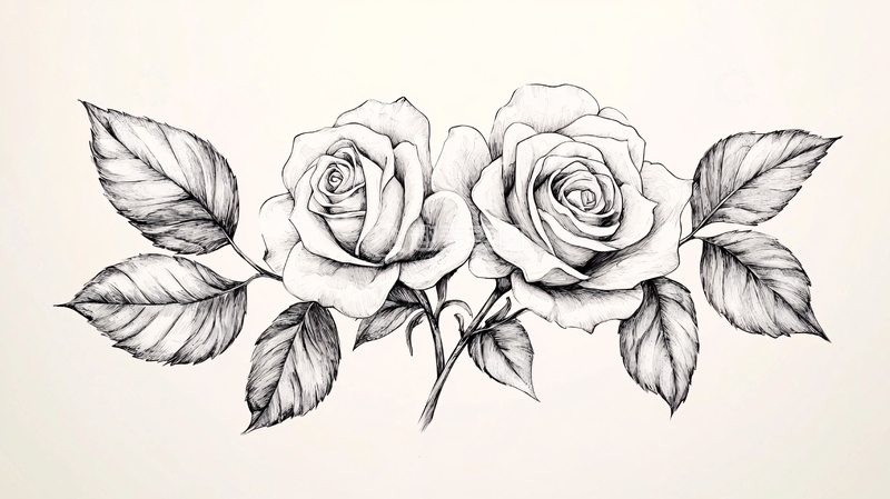 高清大图下载【趣麦麦图】手绘黑白玫瑰花