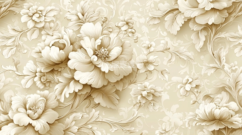 高清大图下载【趣麦麦图】米白色浮雕花卉壁纸