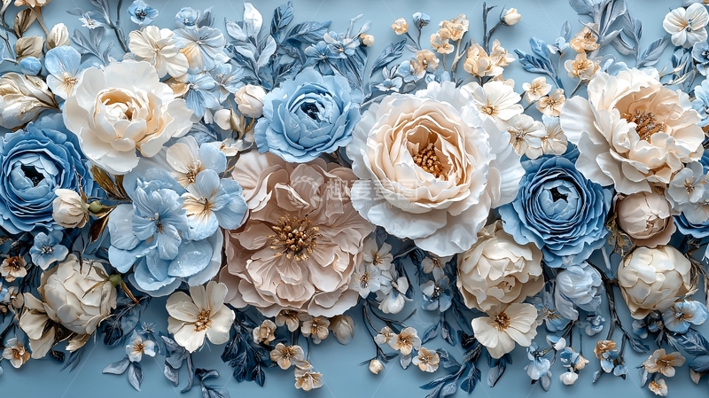 高清大图下载【趣麦麦图】蓝白花卉背景图