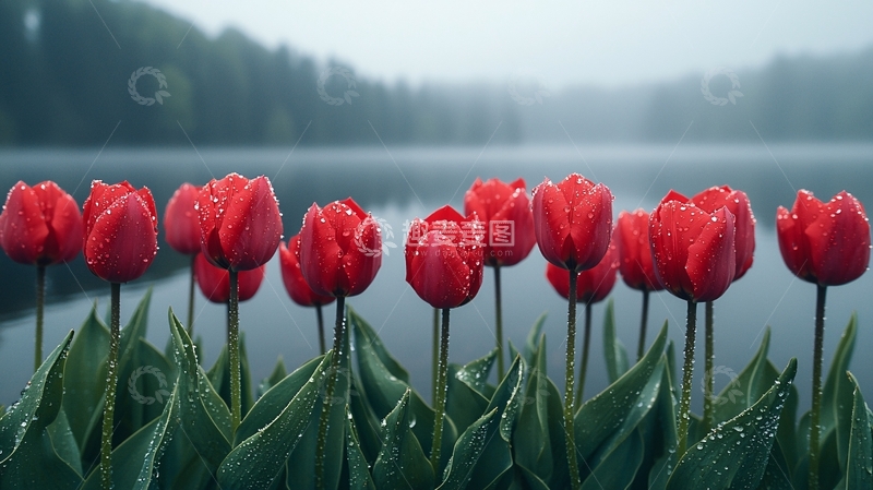 高清大图下载【趣麦麦图】-雨中红郁金香