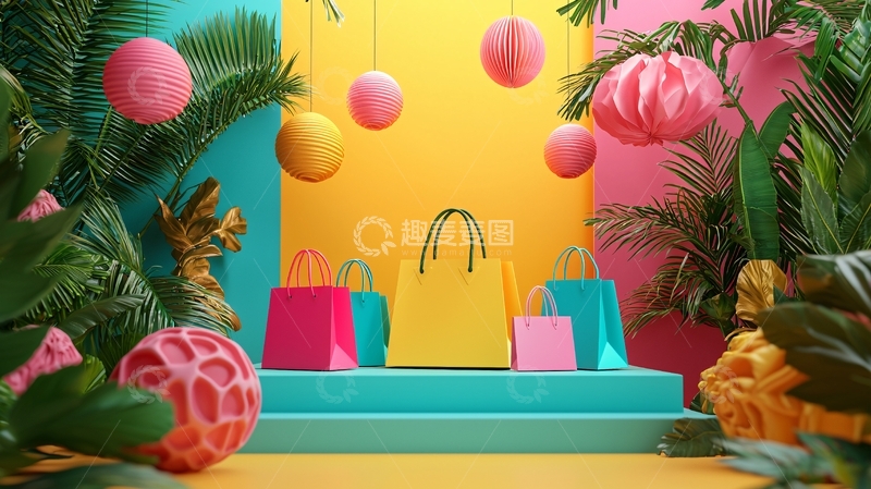 高清大图下载【趣麦麦图】热带风情购物场景