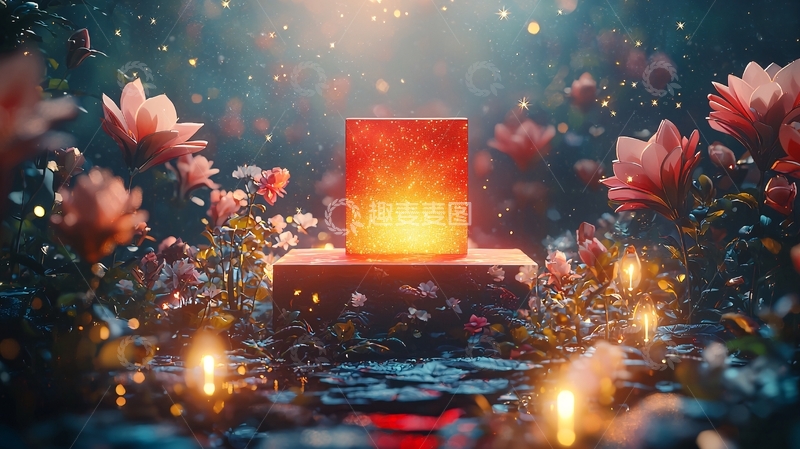 高清大图下载【趣麦麦图】梦幻花海红光方块