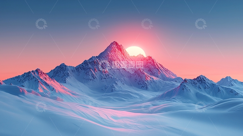 高清大图下载【趣麦麦图】雪山日落