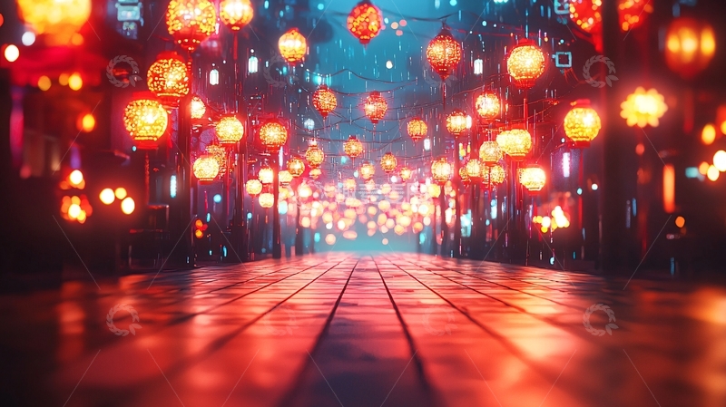 高清大图下载【趣麦麦图】悬浮灯笼梦幻走廊