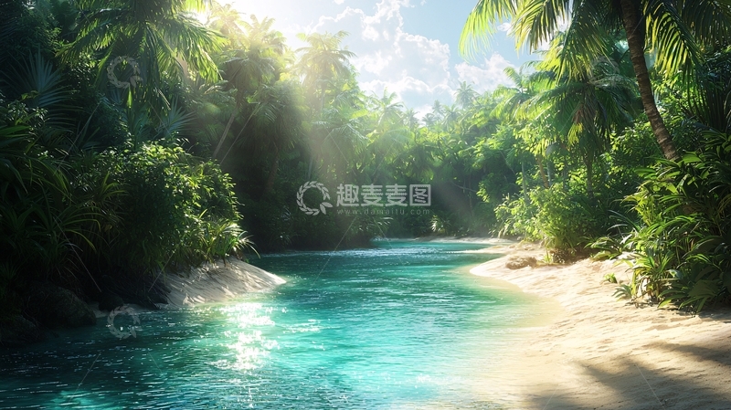 高清大图下载【趣麦麦图】热带雨林河流阳光沙滩