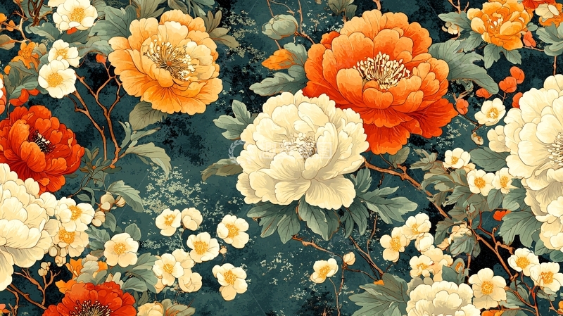 高清大图下载【趣麦麦图】水墨写意牡丹花卉图案