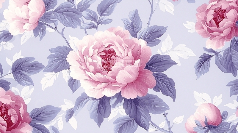 高清大图下载【趣麦麦图】淡紫色牡丹花卉图案