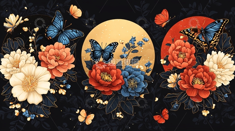 高清大图下载【趣麦麦图】暗黑系花卉蝴蝶图