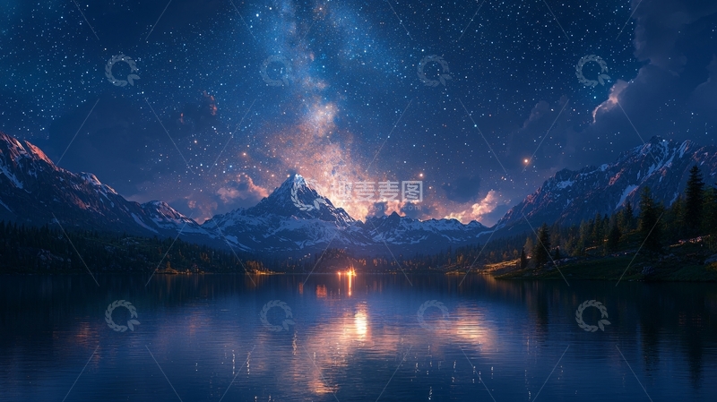 高清大图下载【趣麦麦图】星空下的雪山湖泊58