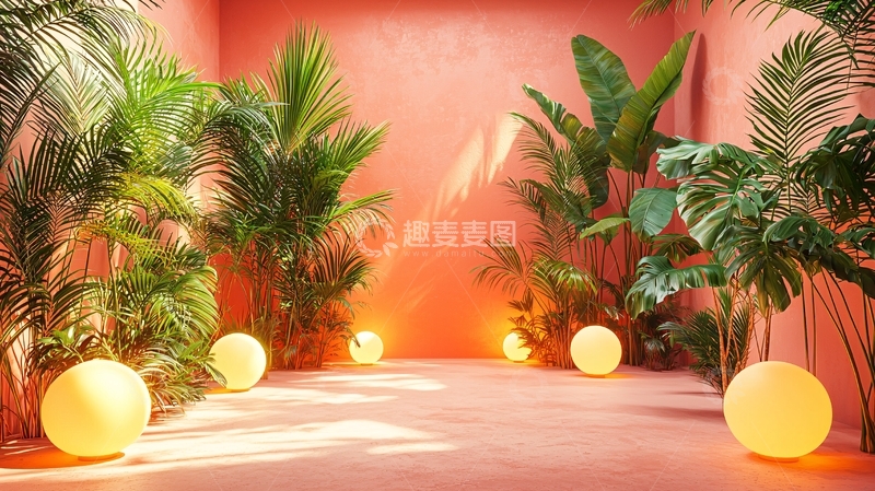 高清大图下载【趣麦麦图】粉色背景绿植