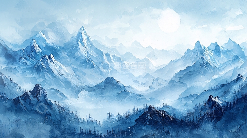 高清大图下载【趣麦麦图】冰雪覆盖的山脉全景图