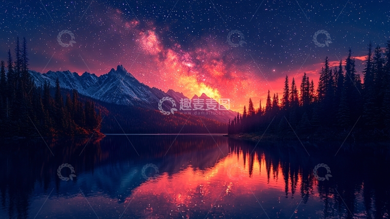 高清大图下载【趣麦麦图】极光倒影山峰湖泊夜景