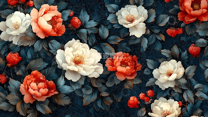 高清大图下载【趣麦麦图】暗色系复古花卉壁纸