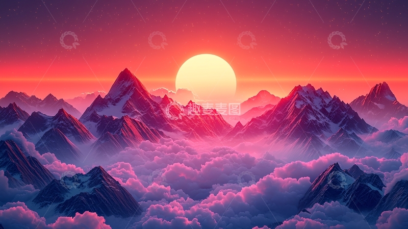 高清大图下载【趣麦麦图】日出雪山云海
