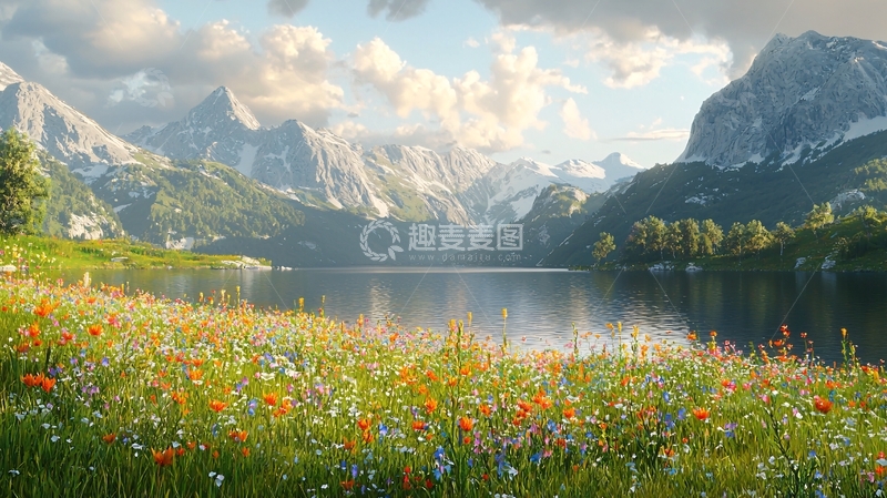 高清大图下载【趣麦麦图】高山湖泊鲜花田野
