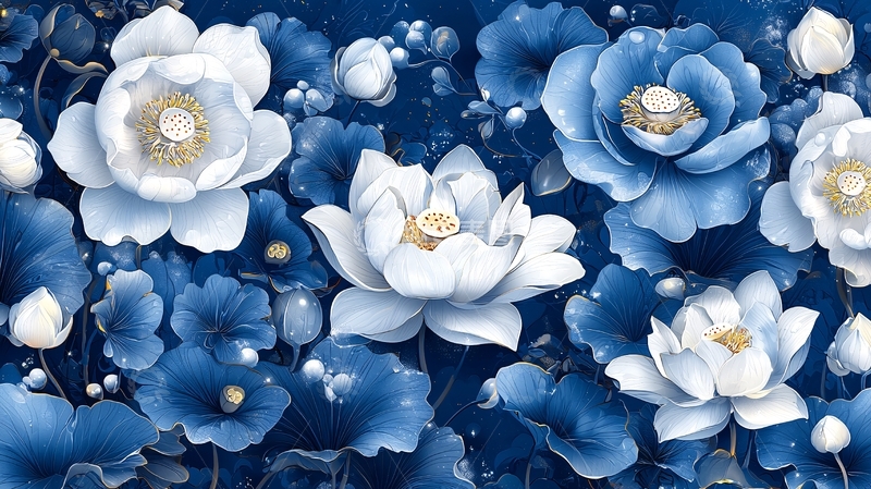 高清大图下载【趣麦麦图】蓝白花朵背景