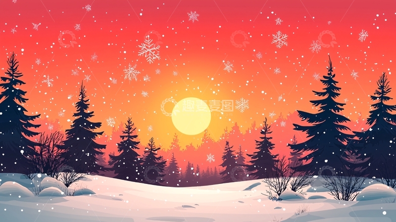 高清大图下载【趣麦麦图】夕阳雪景