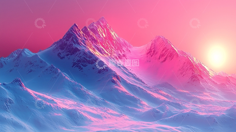 高清大图下载【趣麦麦图】粉红色雪山日出