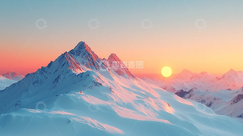 高清大图下载【趣麦麦图】雪山日落