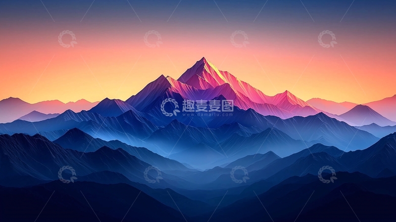 高清大图下载【趣麦麦图】极简主义山脉日落景色