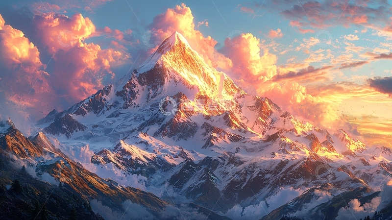 高清大图下载【趣麦麦图】日出雪山壮丽景色