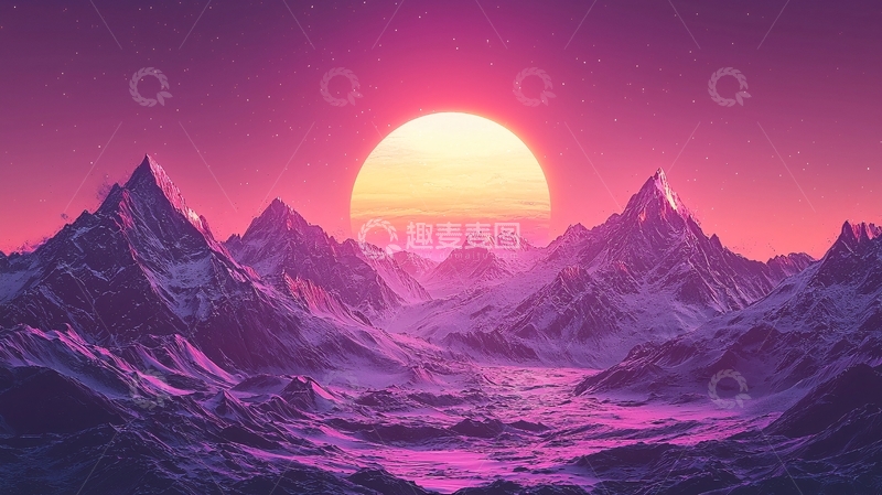 高清大图下载【趣麦麦图】粉色日落雪山