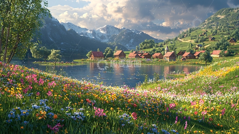 高清大图下载【趣麦麦图】阿尔卑斯山乡村风景