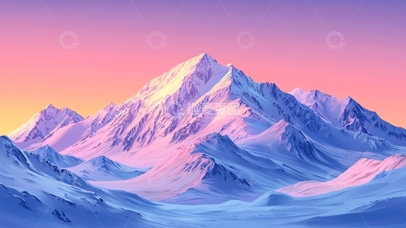 高清大图下载【趣麦麦图】粉色雪山日出