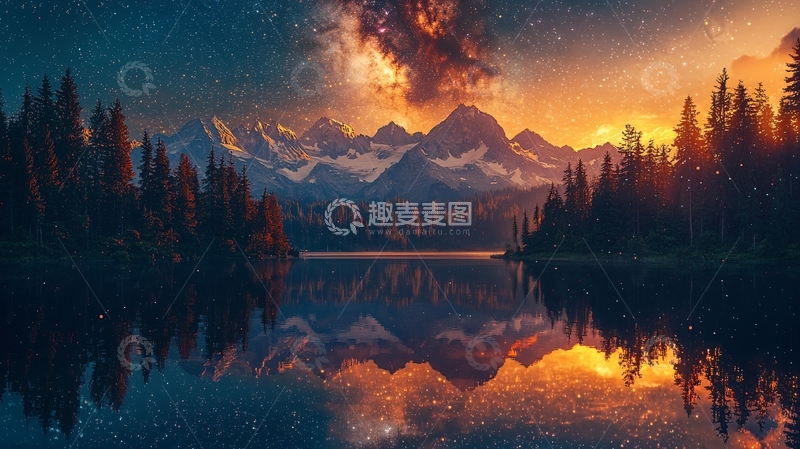 高清大图下载【趣麦麦图】星空下的山湖倒影