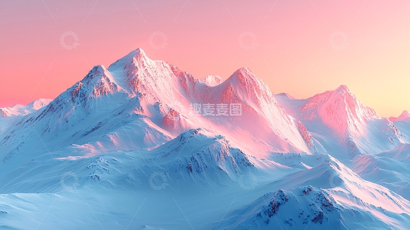 高清大图下载【趣麦麦图】粉红色的雪山日出景色