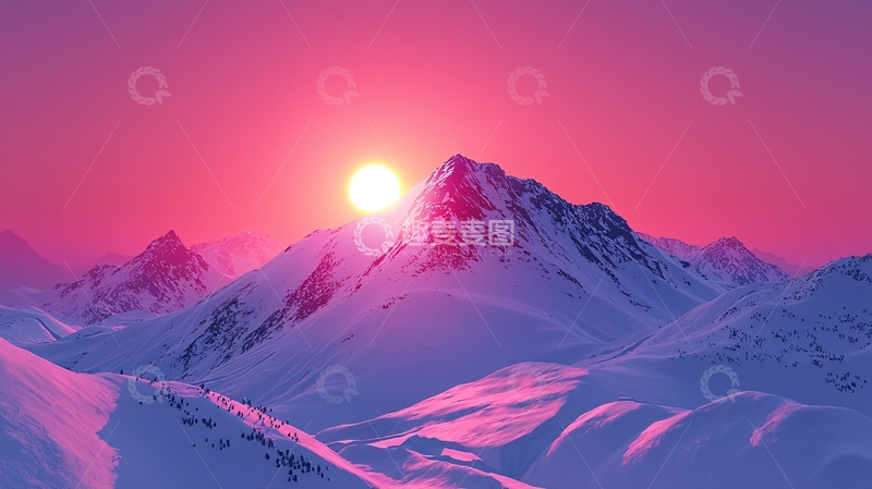高清大图下载【趣麦麦图】粉红色日出雪山