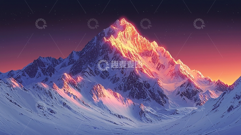 高清大图下载【趣麦麦图】日照金山雪山峰峦