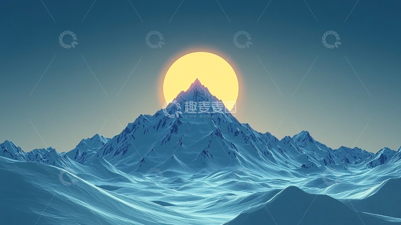 高清大图下载【趣麦麦图】蓝色山脉日出