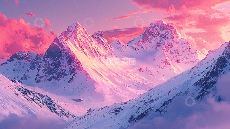 高清大图下载【趣麦麦图】粉色雪山日落