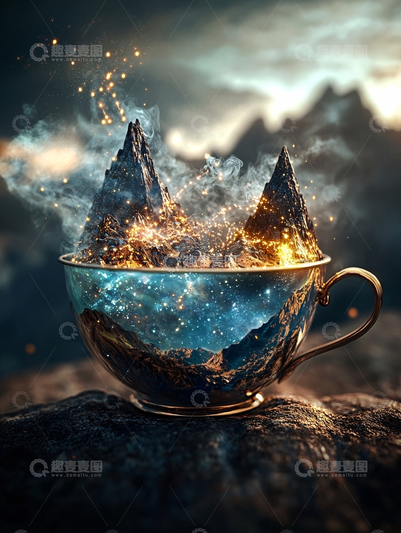 高清大图下载【趣麦麦图】茶杯里的奇幻山脉