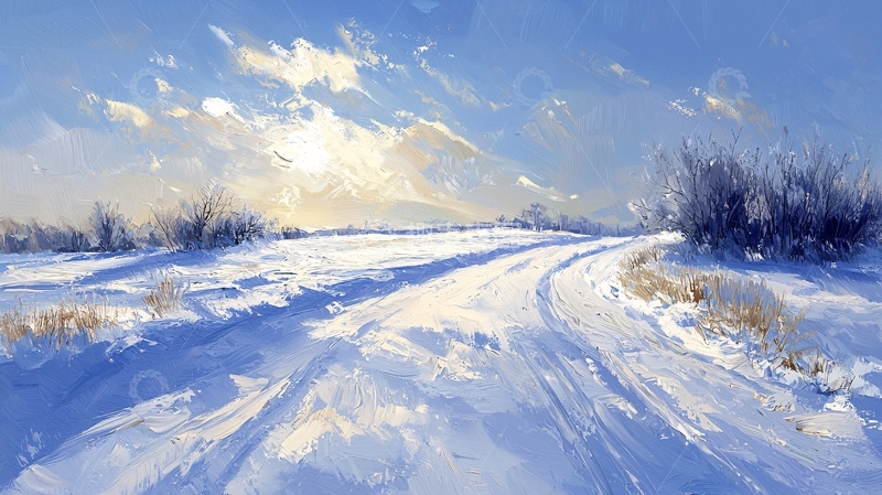 高清大图下载【趣麦麦图】冬日雪景田园小路