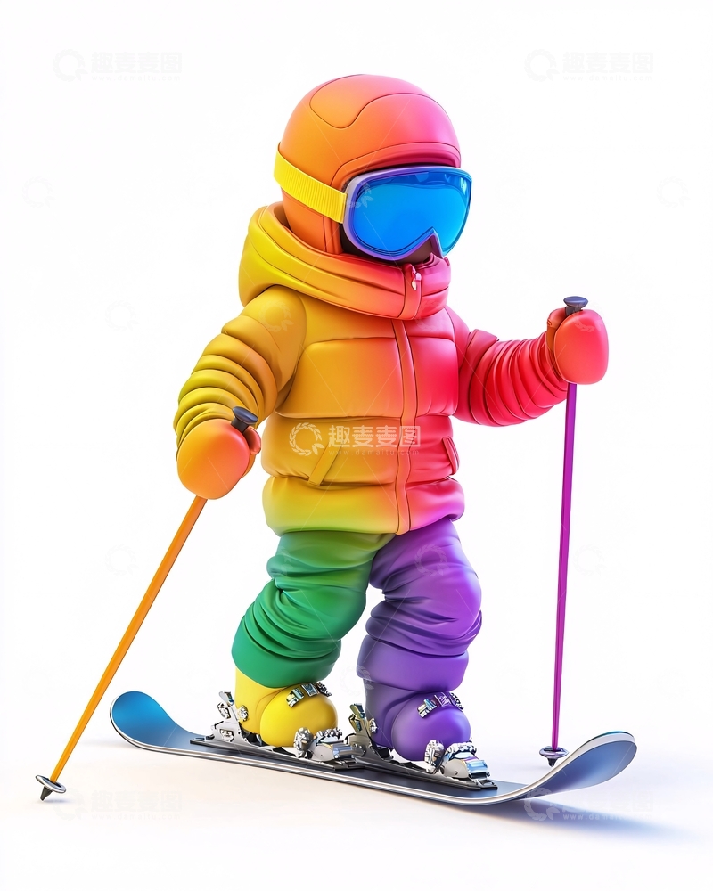 高清大图下载【趣麦麦图】彩虹滑雪卡通人物