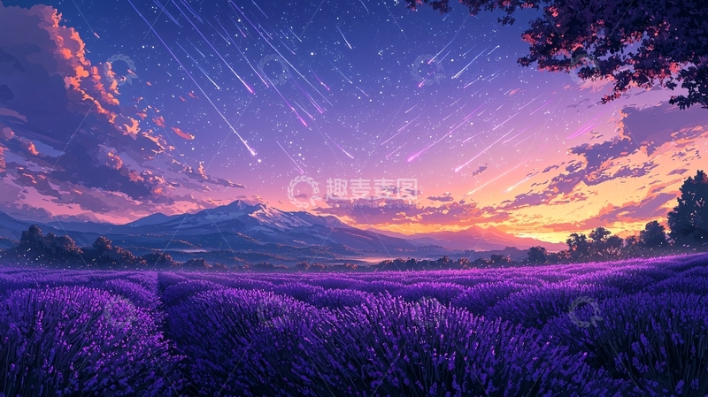 高清大图下载【趣麦麦图】浪漫薰衣草星空流星雨