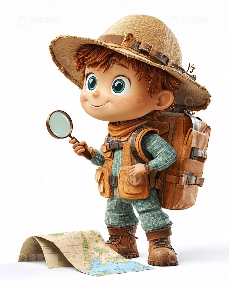 高清大图下载【趣麦麦图】可爱卡通探险家男孩