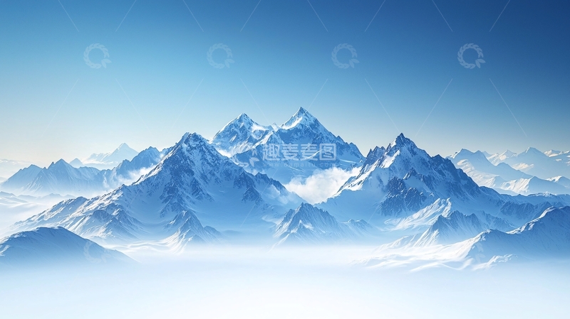 高清大图下载【趣麦麦图】蓝天白雪下的连绵雪山