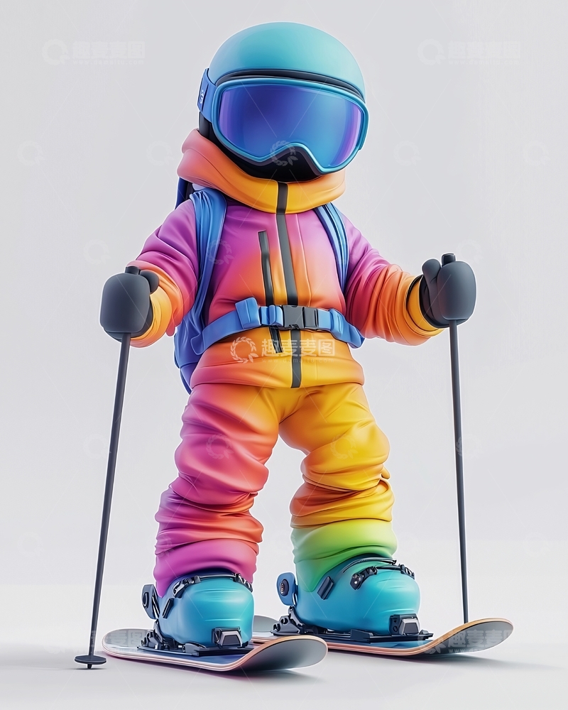 高清大图下载【趣麦麦图】彩虹滑雪卡通人物