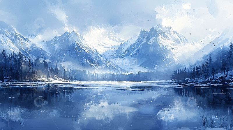 高清大图下载【趣麦麦图】冰雪湖泊山脉风景