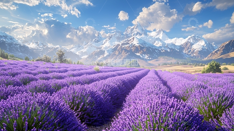 高清大图下载【趣麦麦图】薰衣草田与雪山